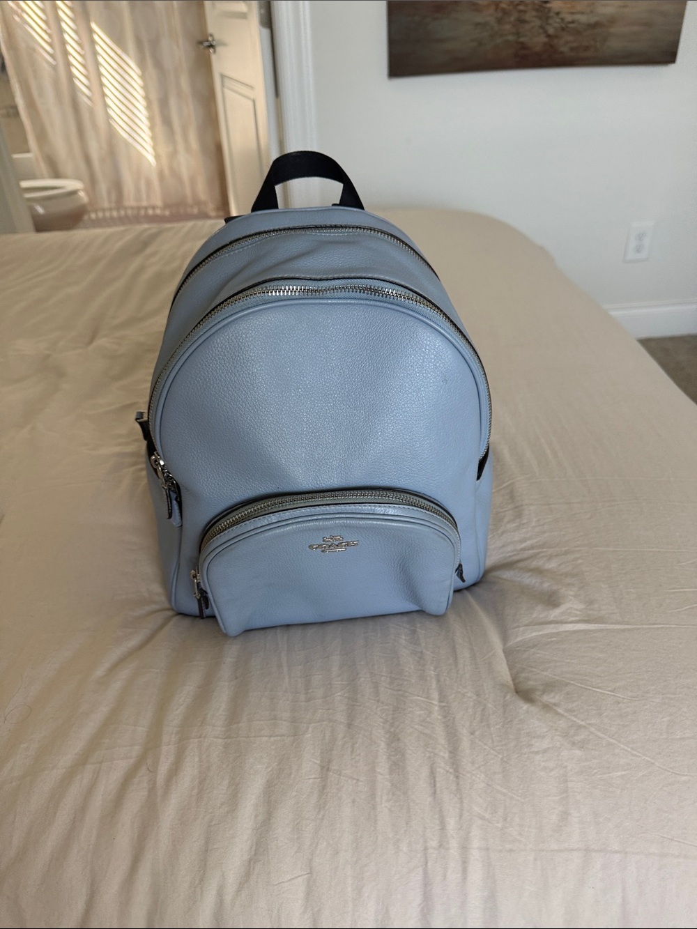 Coach Baby Blue Pebbled Leather Backpack